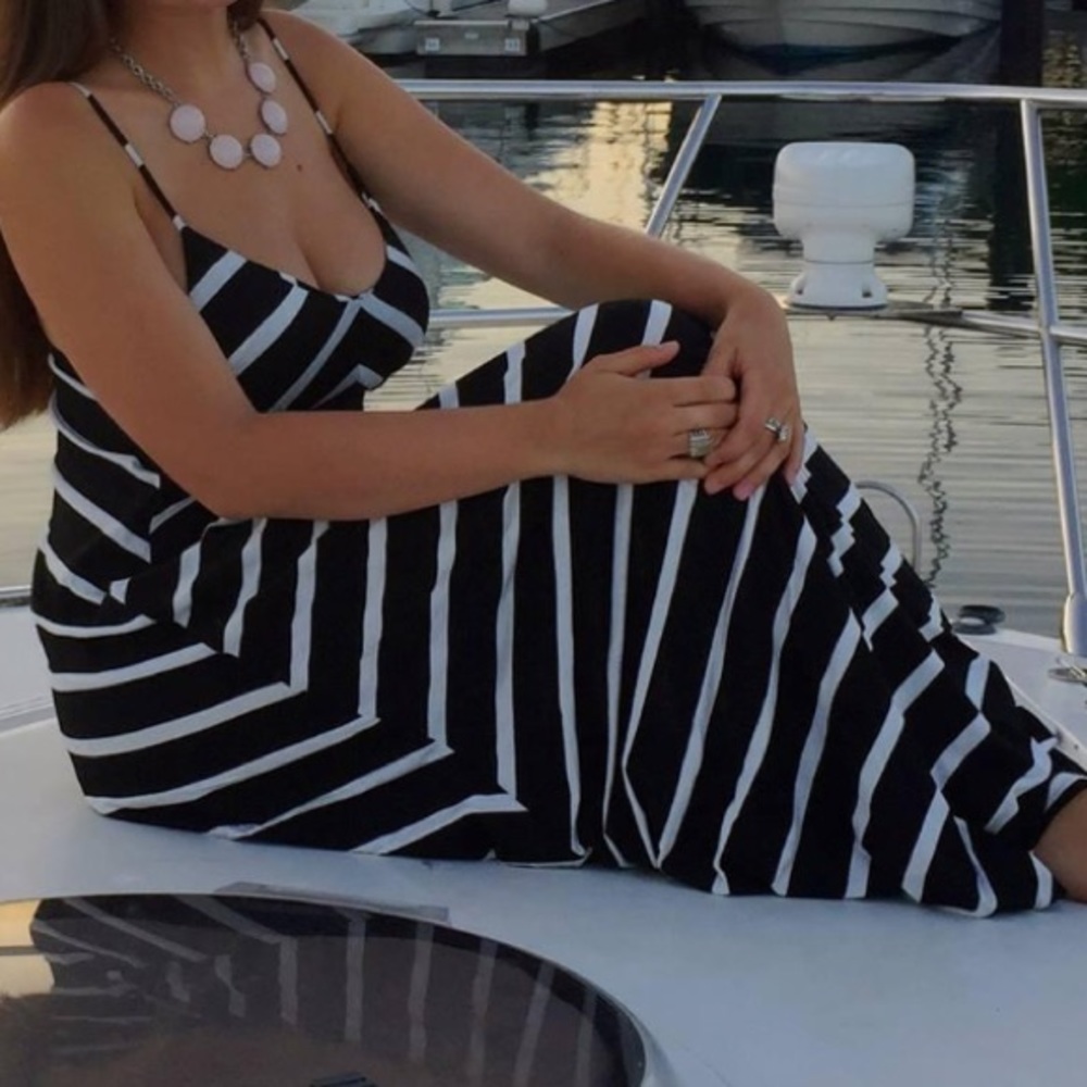 Black and white striped dress